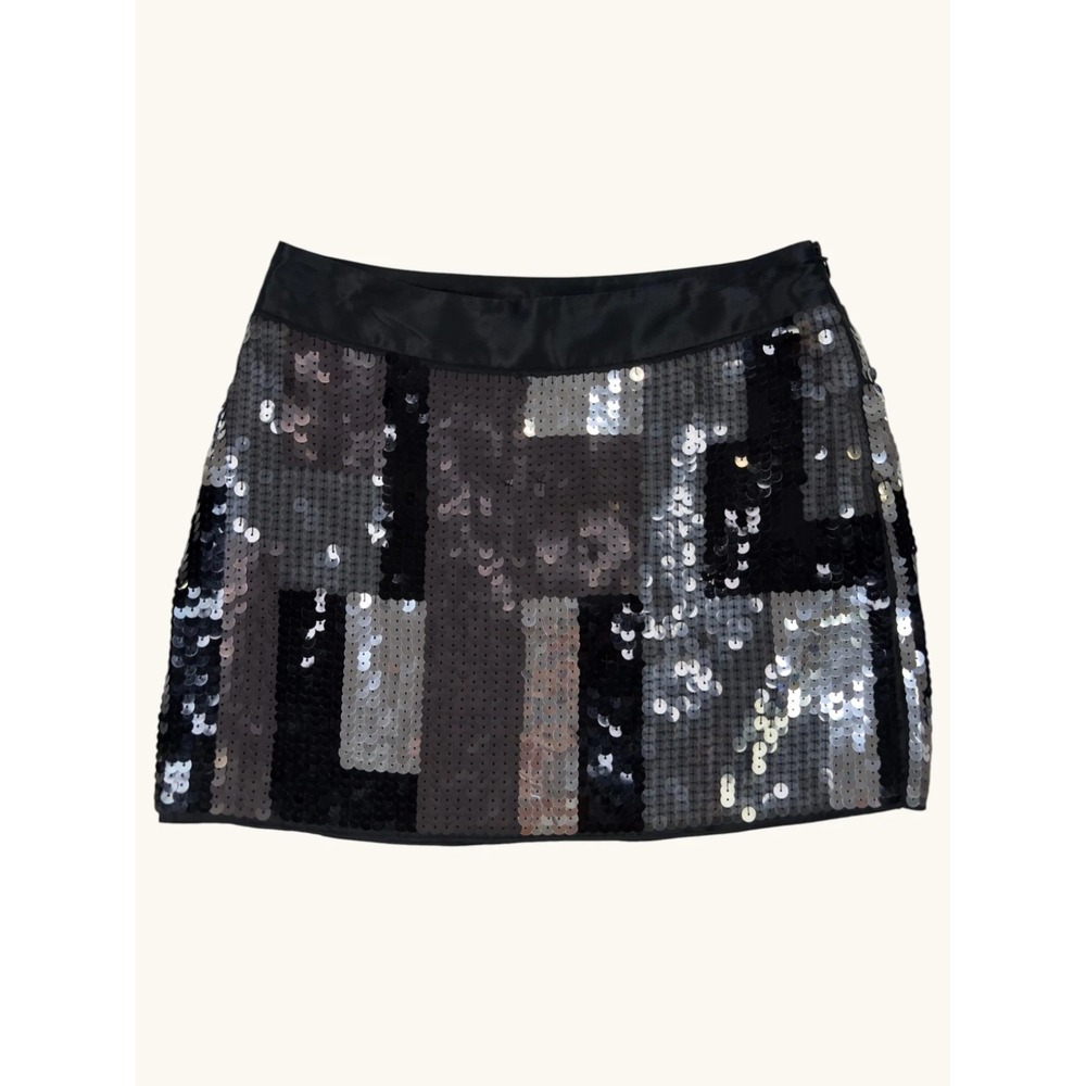 Express Design Studio Sequin Mini Skirt Black Silver Colorblock Party Womens 0